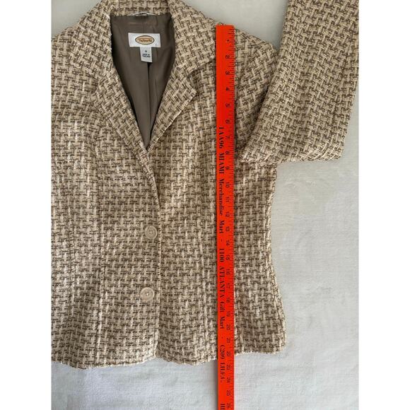 Talbots Tweed Blazer Jacket Italian Fabric Career‎ Office Beige Metallic Sz 4 - Picture 13 of 14